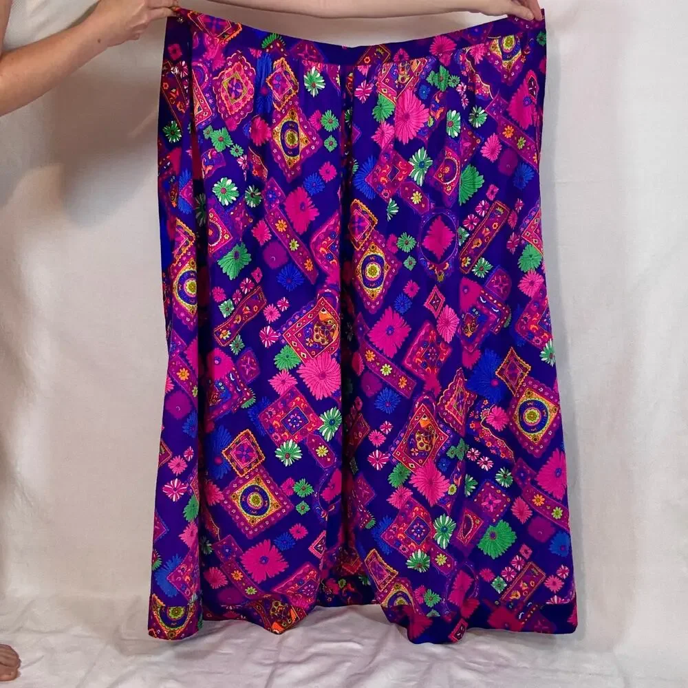 Vintage 1960s Tear Away Skirt Psychedelic Floral Print Purple Pink Green Neon